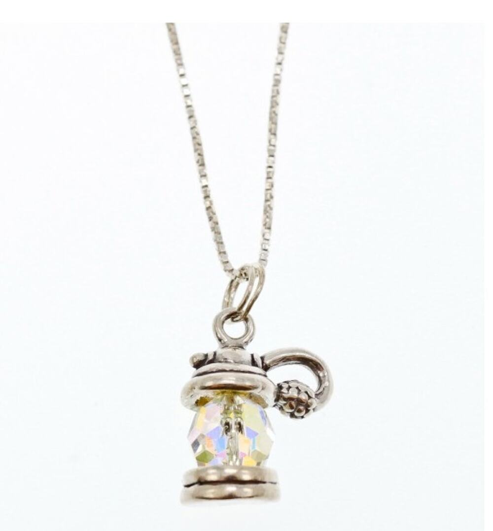 925 Sterling Silver Mystic Topaz "Lantern" Chain With Pendant Italy